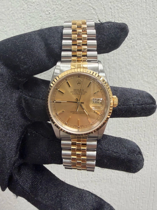 Rolex Datejust 36 Champagne Stick Dial on Jubilee Ref 16233 with Papers