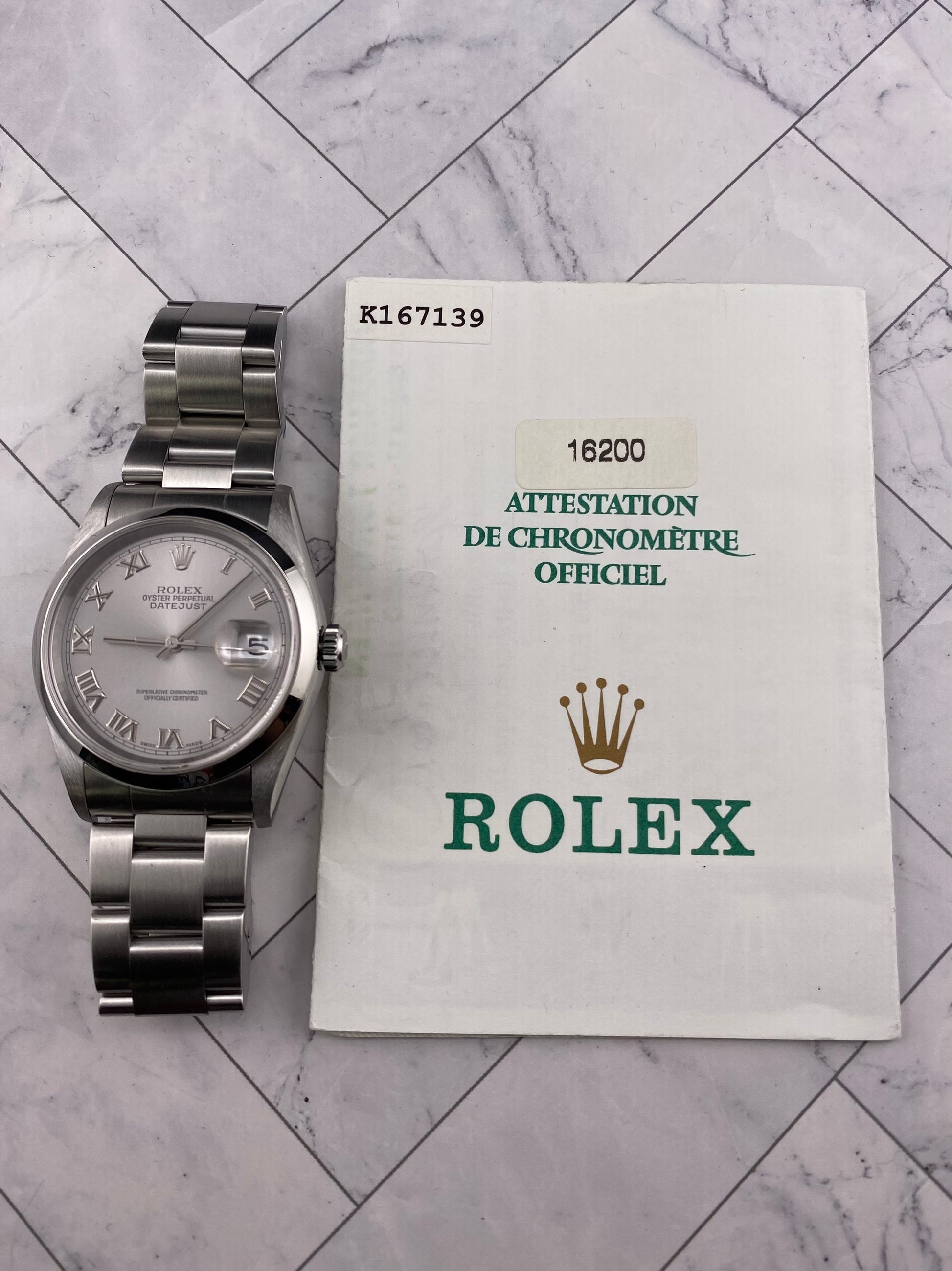 Rolex Datejust 36 Silver Roman Dial on Jubilee Ref. 16200 Papers 2001 — view 7