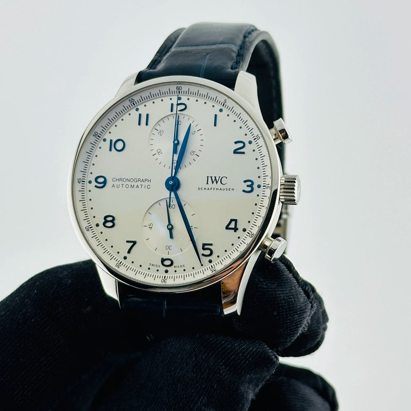 Iwc Portugieser Chronograph Silver Dial on Leather Strap Ref IW371605 with Card 2023