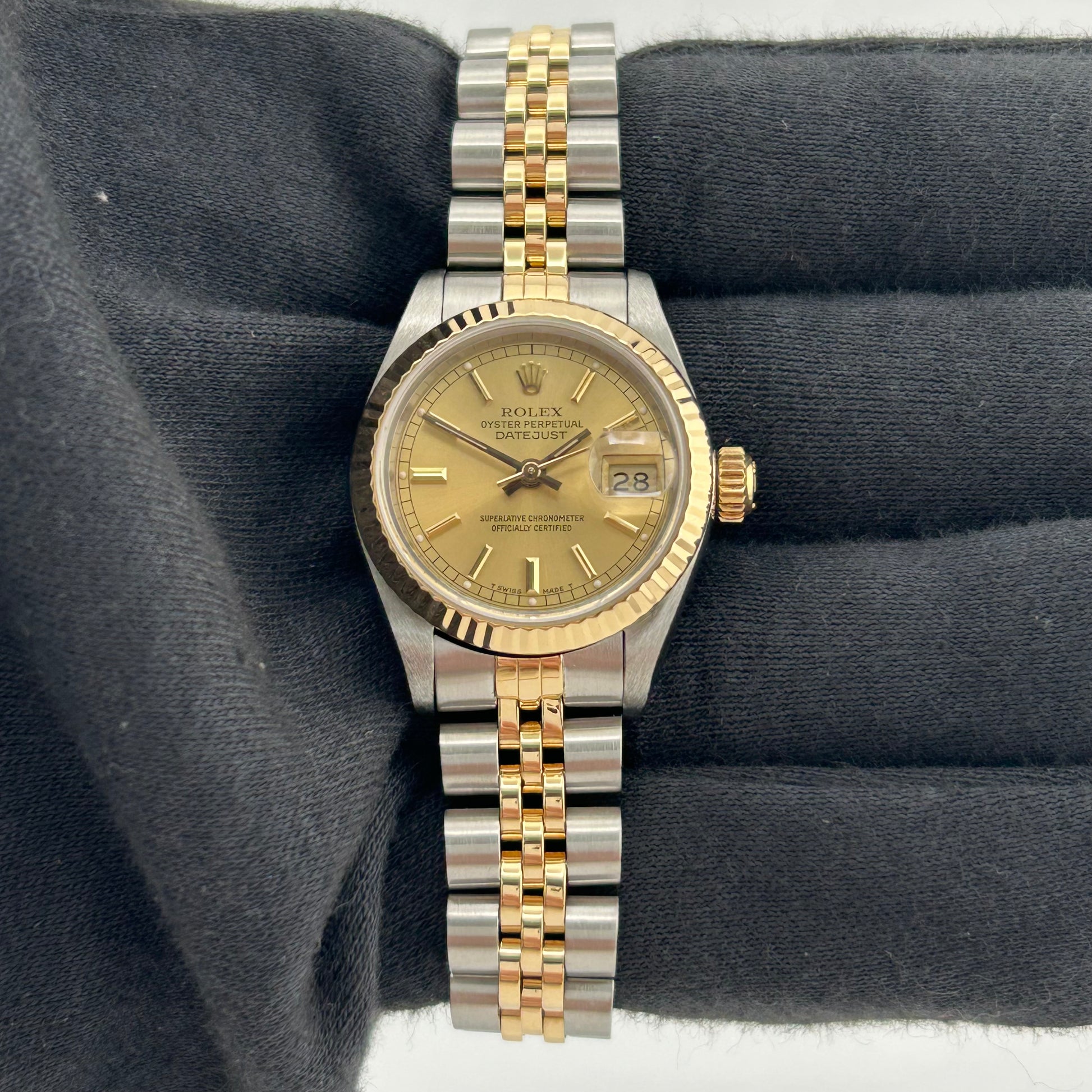 Rolex Datejust Lady Champagne Stick Dial on D Link Jubilee Ref. 69173 Papers 1990 — view 2