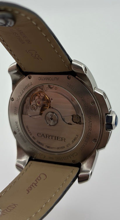 Cartier Calibre De Cartier Silver Dial on Black Leather Strap Ref. WSCA0003 — view 7