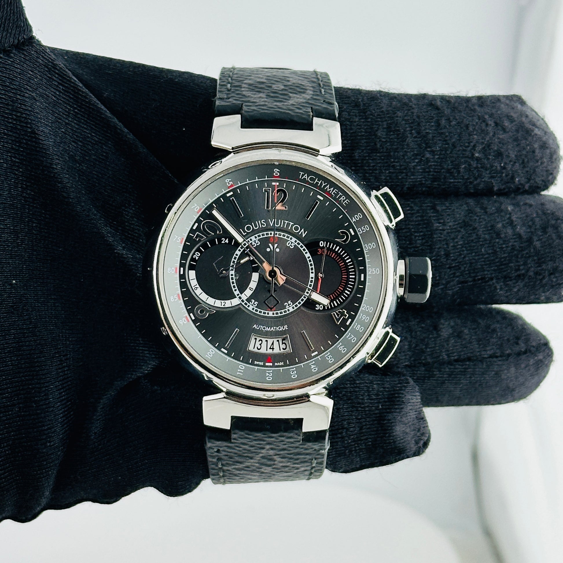 Louis Vuitton Tambour Voyage Slate Grey Dial on Leather Strap Ref. Q102N Papers 2011 — view 2