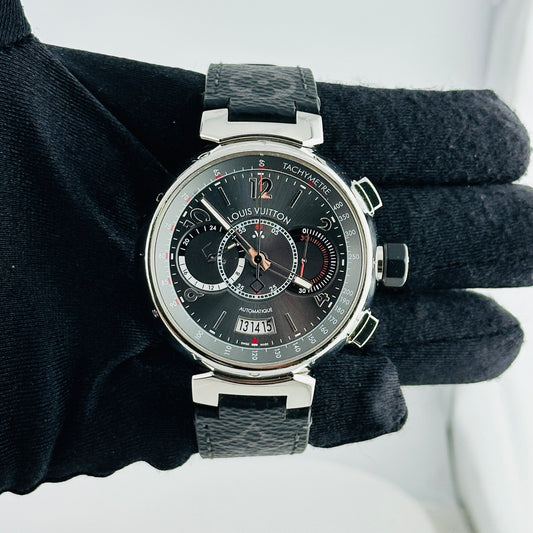 Louis Vuitton Tambour Voyage Slate Grey Dial on Leather Strap Ref. Q102N Papers 2011 — view 2