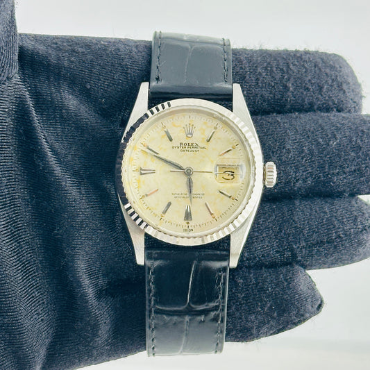 Rolex Datejust Silver Stick / Has Spots, Faded Dial on Generic Leather Band Ref. 6605 — view 2