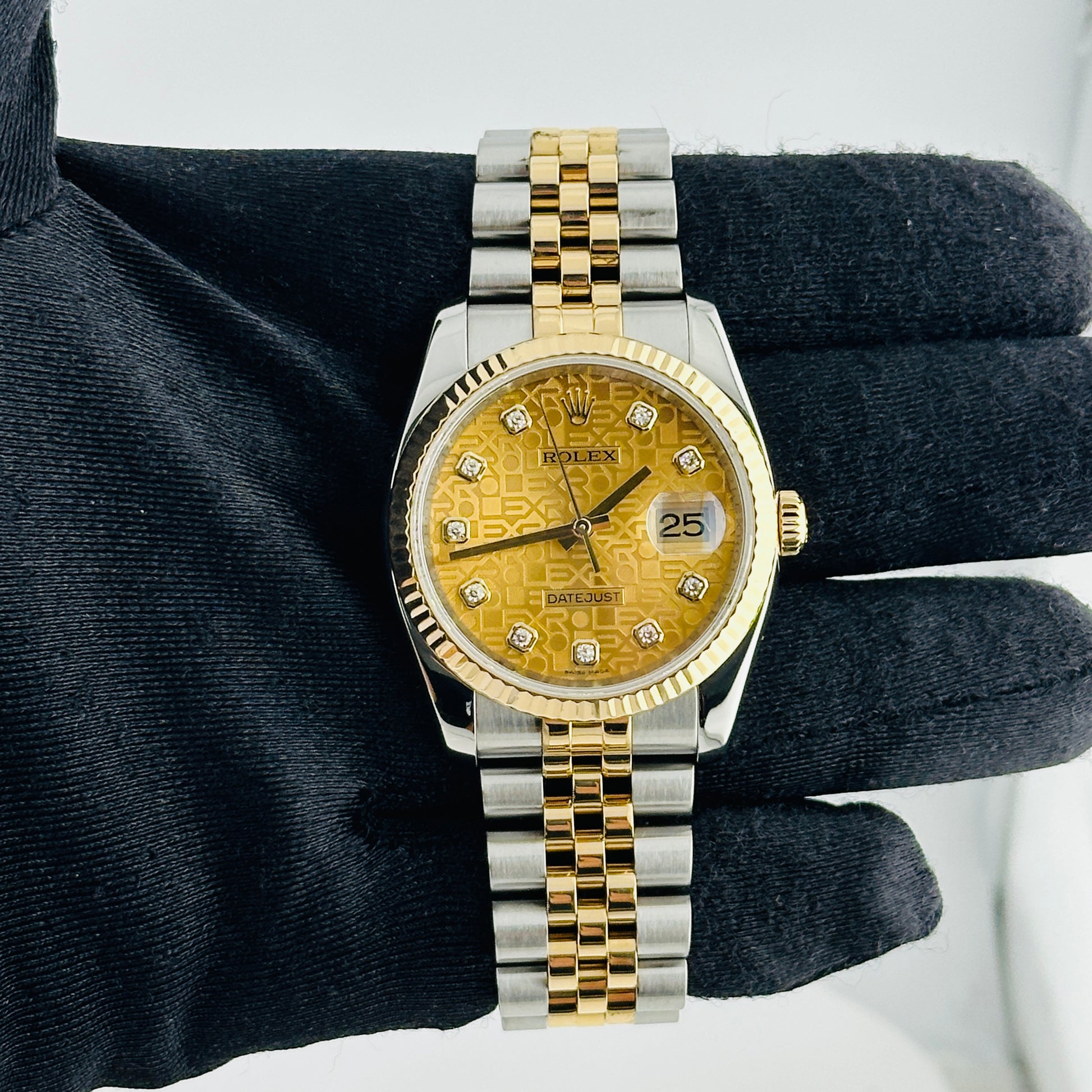 Rolex Datejust Champagne Anniversary Factory Diamond Dial Dial on D Link Jubilee Hidden Clasp Bracelet Ref. 116233G 2010 — view 2