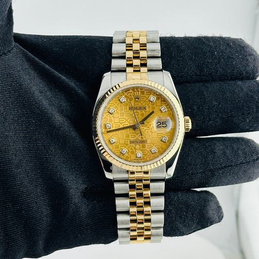 Rolex Datejust Champagne Anniversary Factory Diamond Dial Dial on D Link Jubilee Hidden Clasp Bracelet Ref. 116233G 2010 — view 2