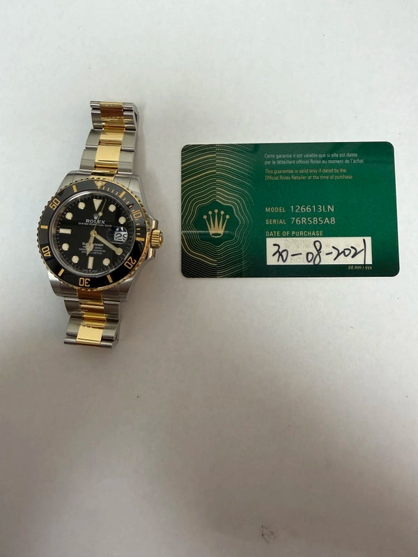 Rolex Submariner Black Dial on Oyster Ref 126613LN with New Style Card Green 2021