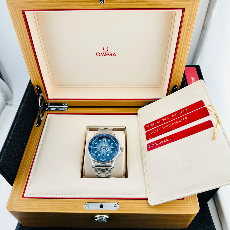 Omega Seamaster Diver 300M Co-Axial Master Chronometer Blue Dial on Bracelet Ref 210.30.42.20.03.003 with Card