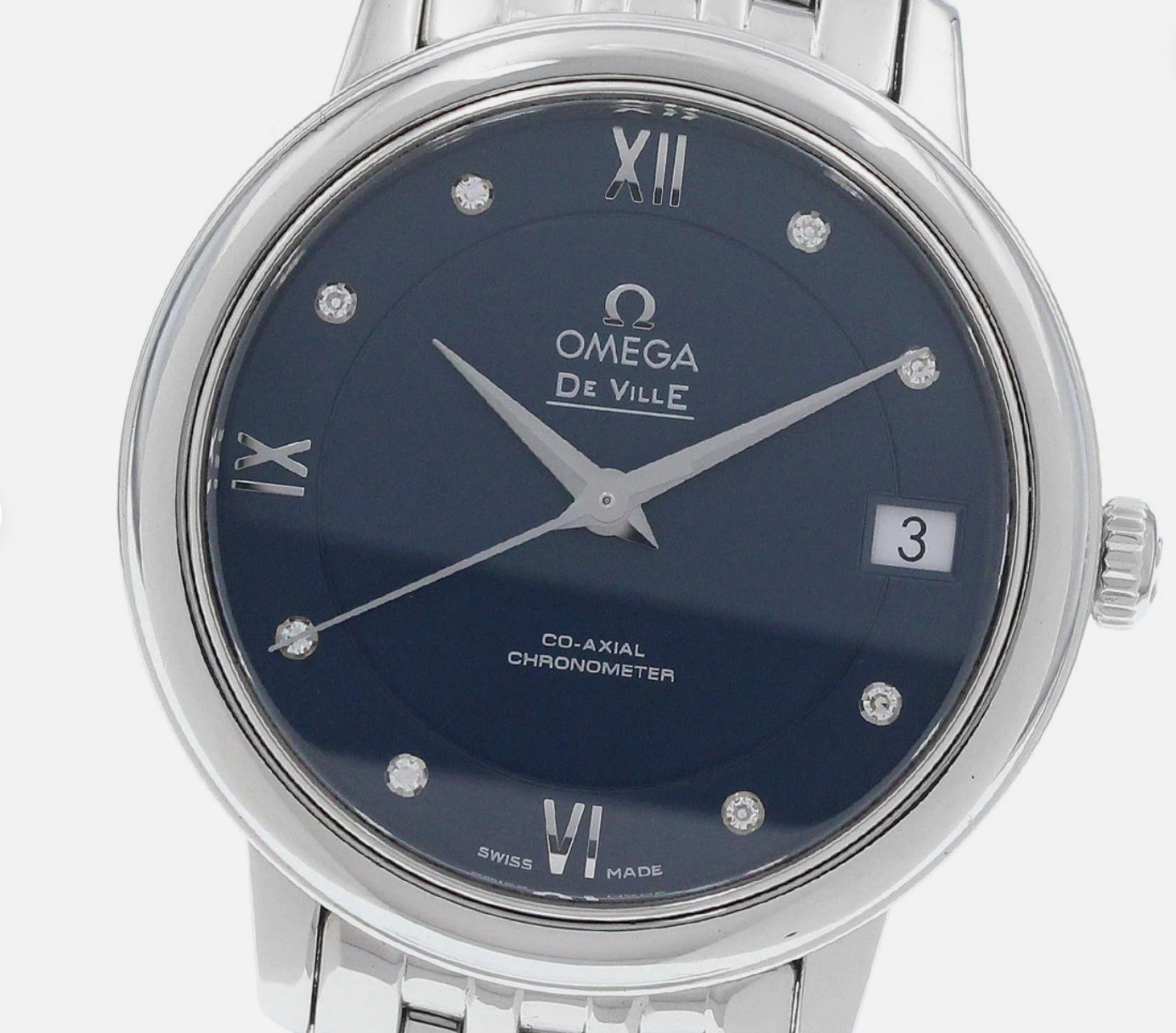 Omega De Ville Prestige Diamonds Blue Dial on Bracelet Ref. 424.10.33.20.53.001 Card 2021