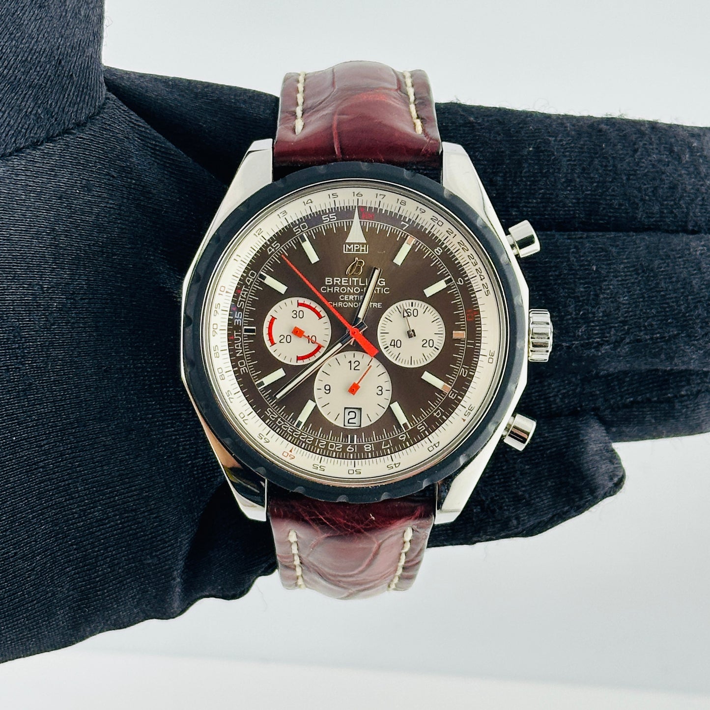 Breitling Chrono-Matic Brown Dial on Leather Band Ref. A14360 Papers 2010 — view 2