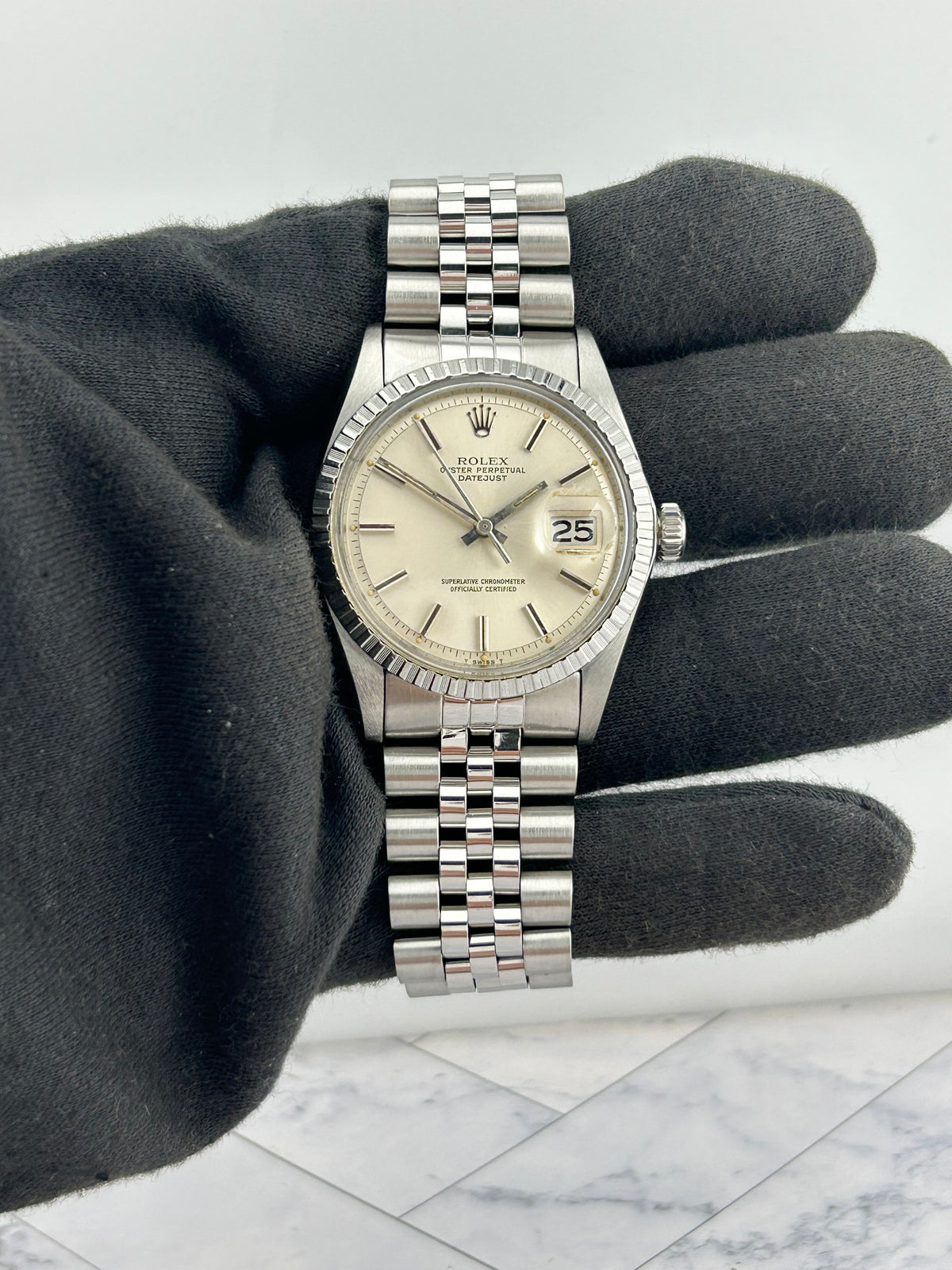 Rolex Datejust Silver Stick Dial on D Link Jubilee Bracelet Ref. 1603 1975