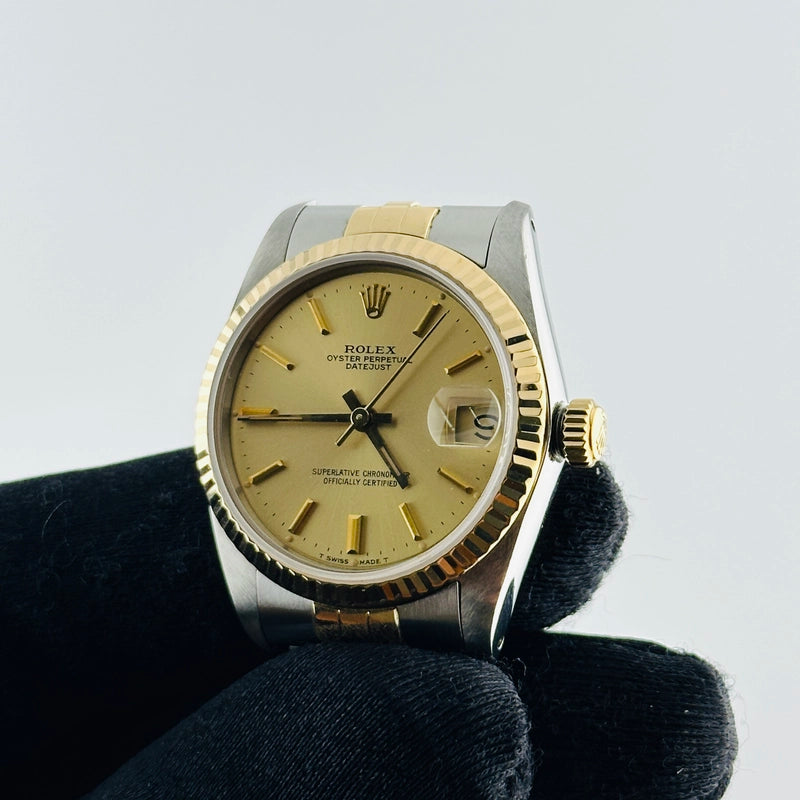 Rolex Datejust Champagne Stick Dial on D Link Jubilee Ref 68273 with Papers 1988
