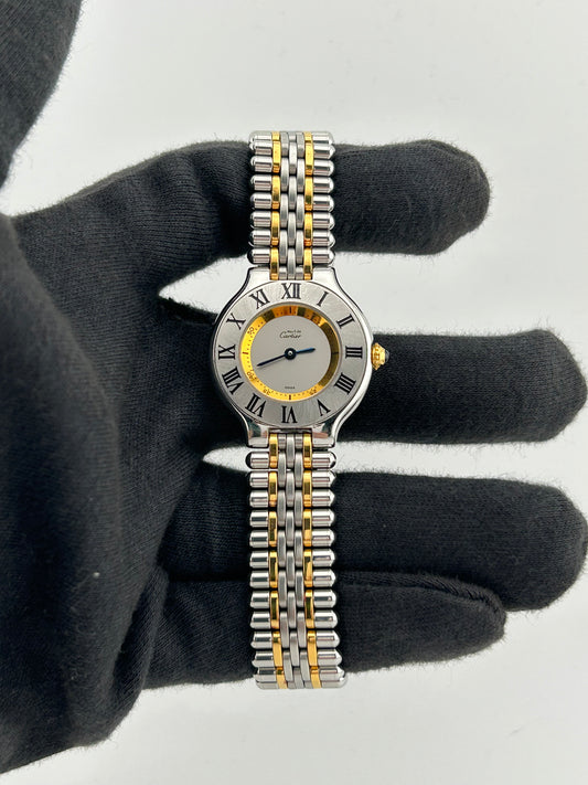 Cartier 21 Must de Cartier Silver Dial on Gold Plated Stainless Steel Bracelet Ref. 1340