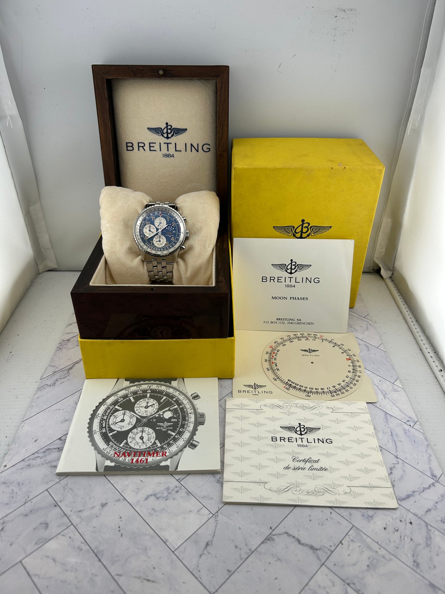 Breitling Navitimer Blue/Silver Dial on 5 Row Links Ref. A19022 Papers Open Date — view 6