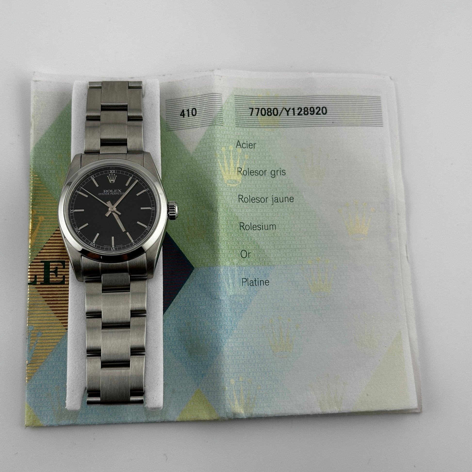 Rolex Oyster Perpetual Black Dial on Oyster Ref. 77080 Papers Open Date — view 5