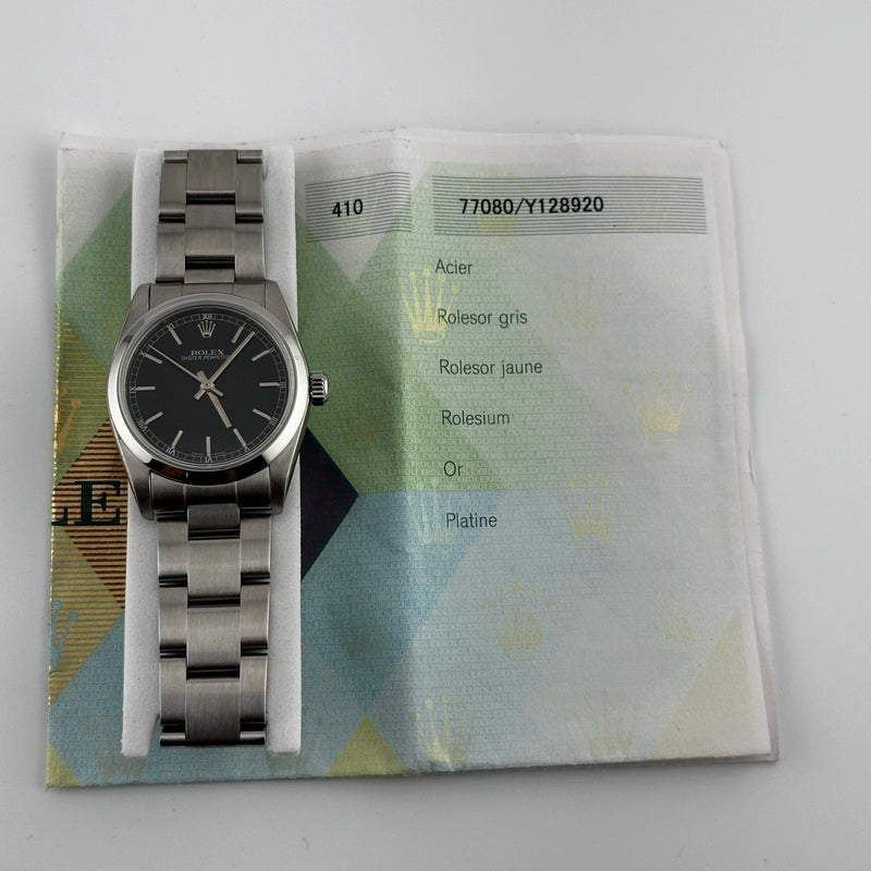 Rolex Oyster Perpetual Black Dial on Oyster Ref 77080 with Papers