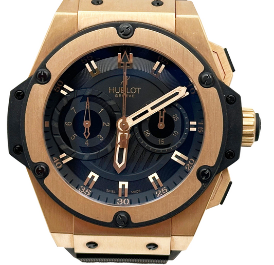 Hublot King Power Foudroyante Black Dial on Rubber Rose Gold Folding Clasp Ref. 715.PX.1128.RX 18K