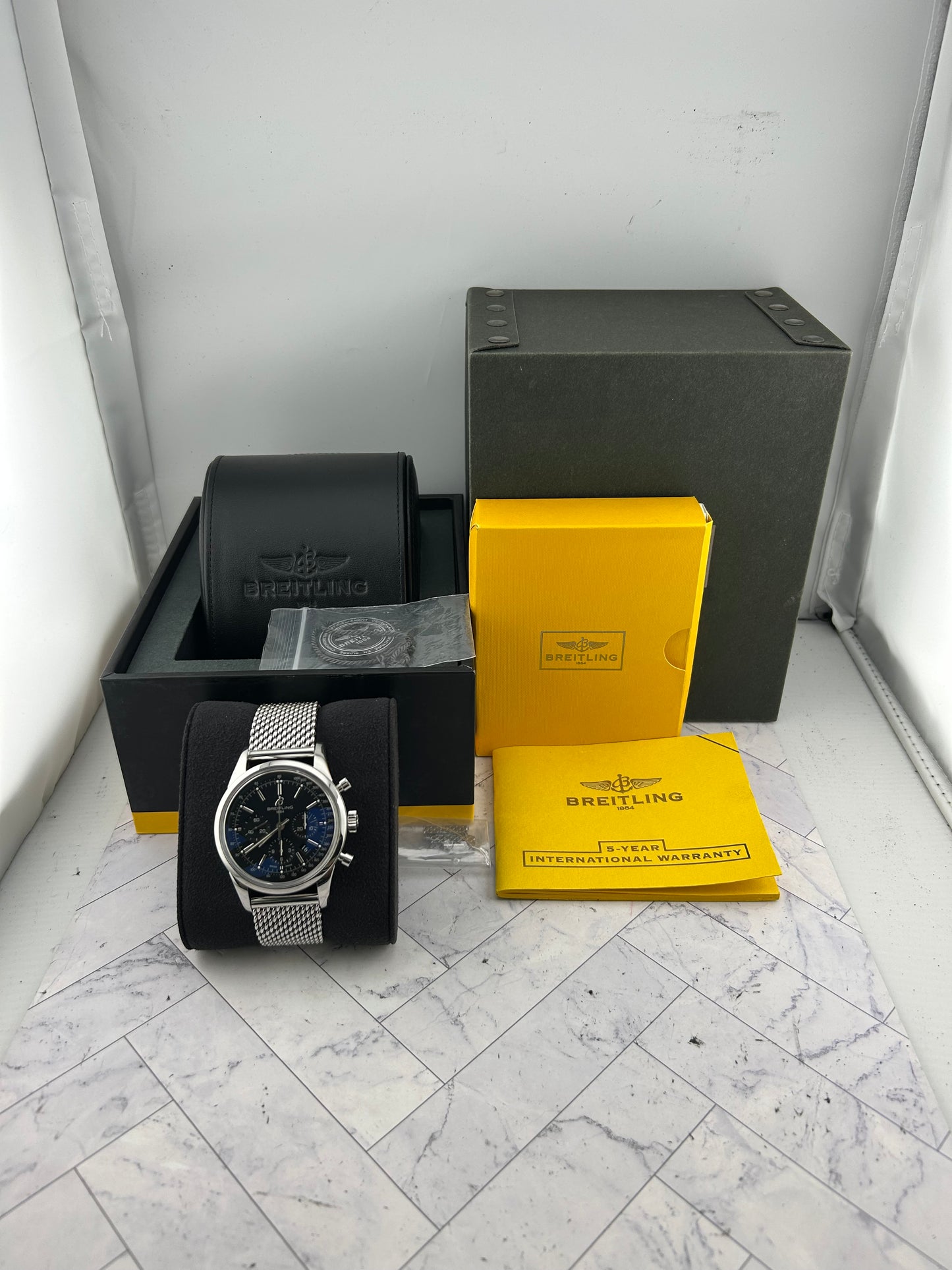 Breitling Transocean Black Dial on Woven Steel Ref. AB0152 Papers 2012 — view 6