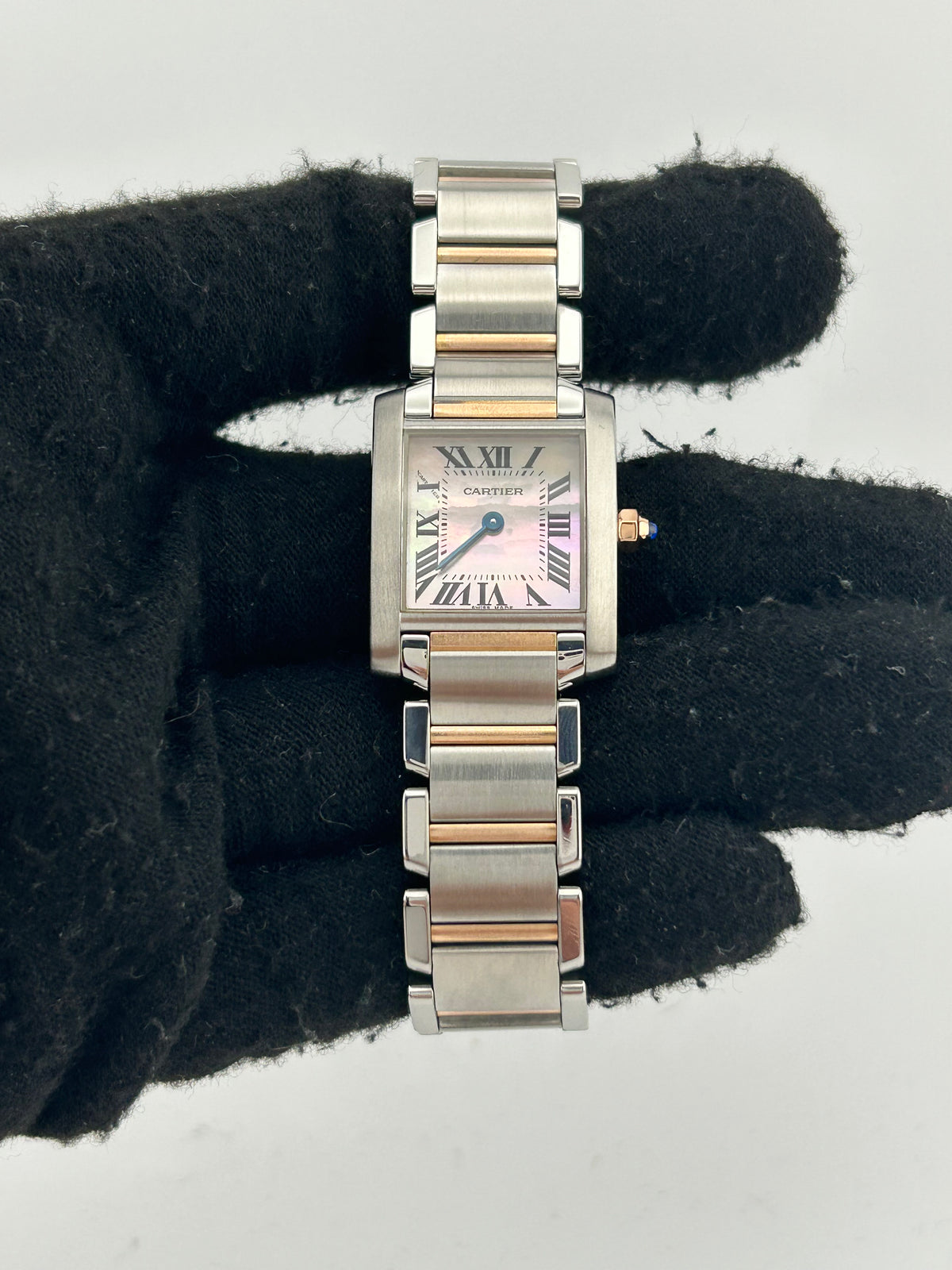 Cartier Tank Francaise Pink Mop / Roman Numerals Dial on 2 Tone Rose Gold & Stainless Steel Bracelet Ref. W51027Q4 Papers 2009 — view 2