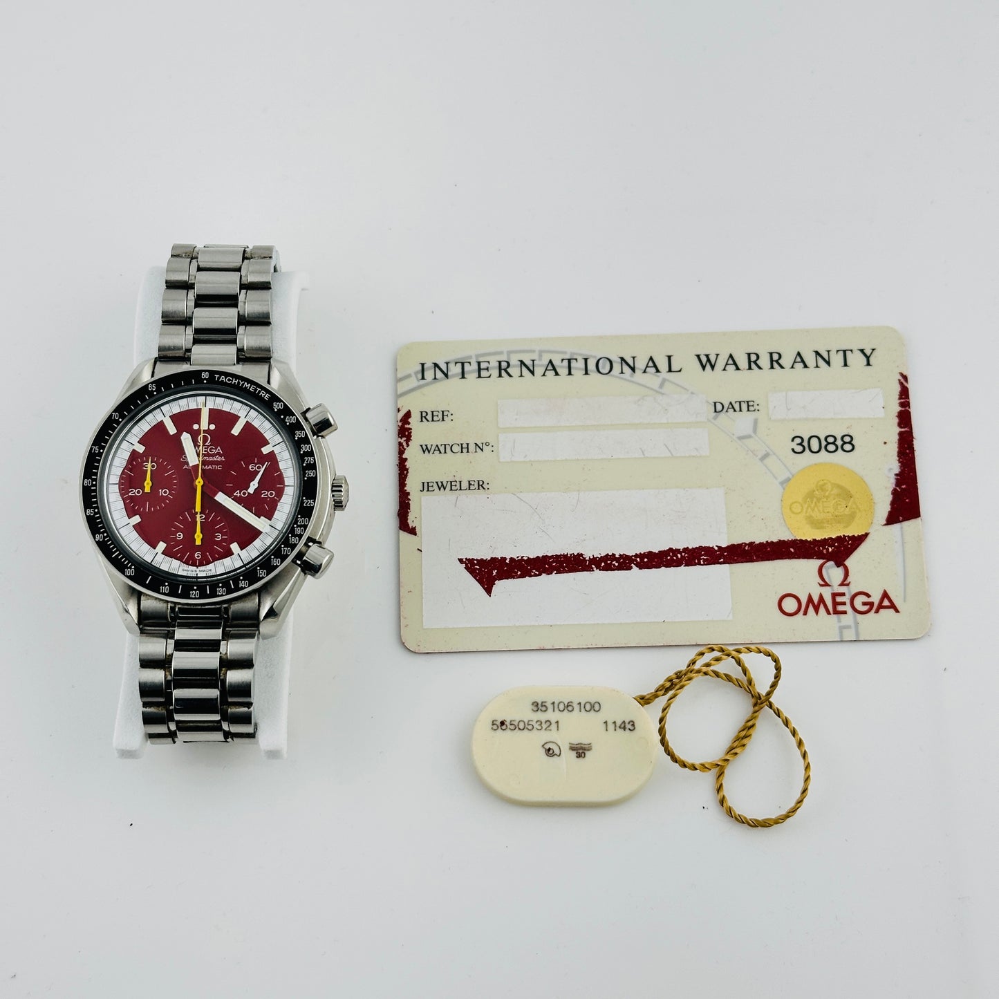 Omega Speedmaster Red Red Arabic Dial on Stainless Steel Bracelet Ref. 3510.61 Card Open Date — view 7