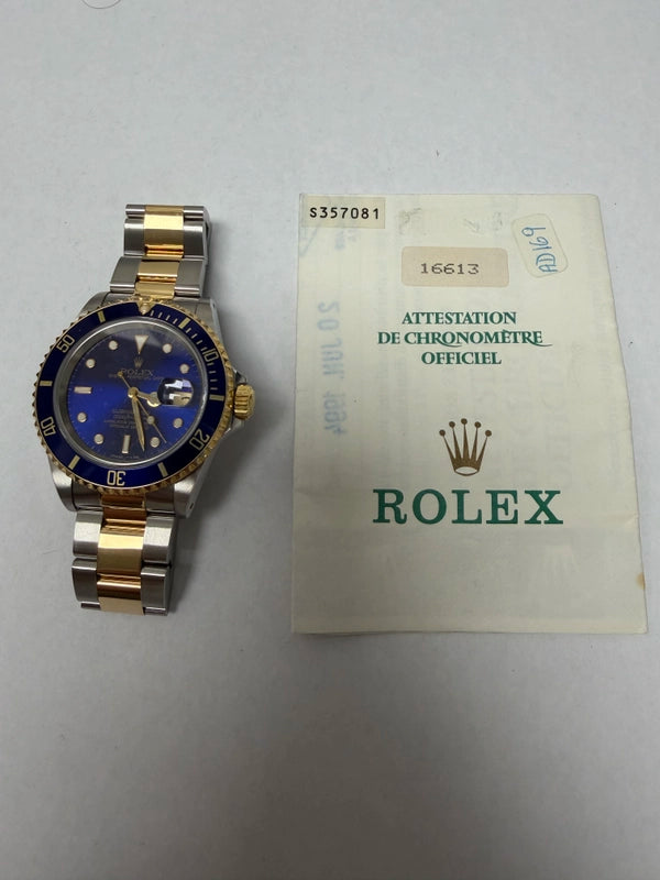 Rolex Submariner Blue Dial on Oyster Ref 16613 with Papers 1994