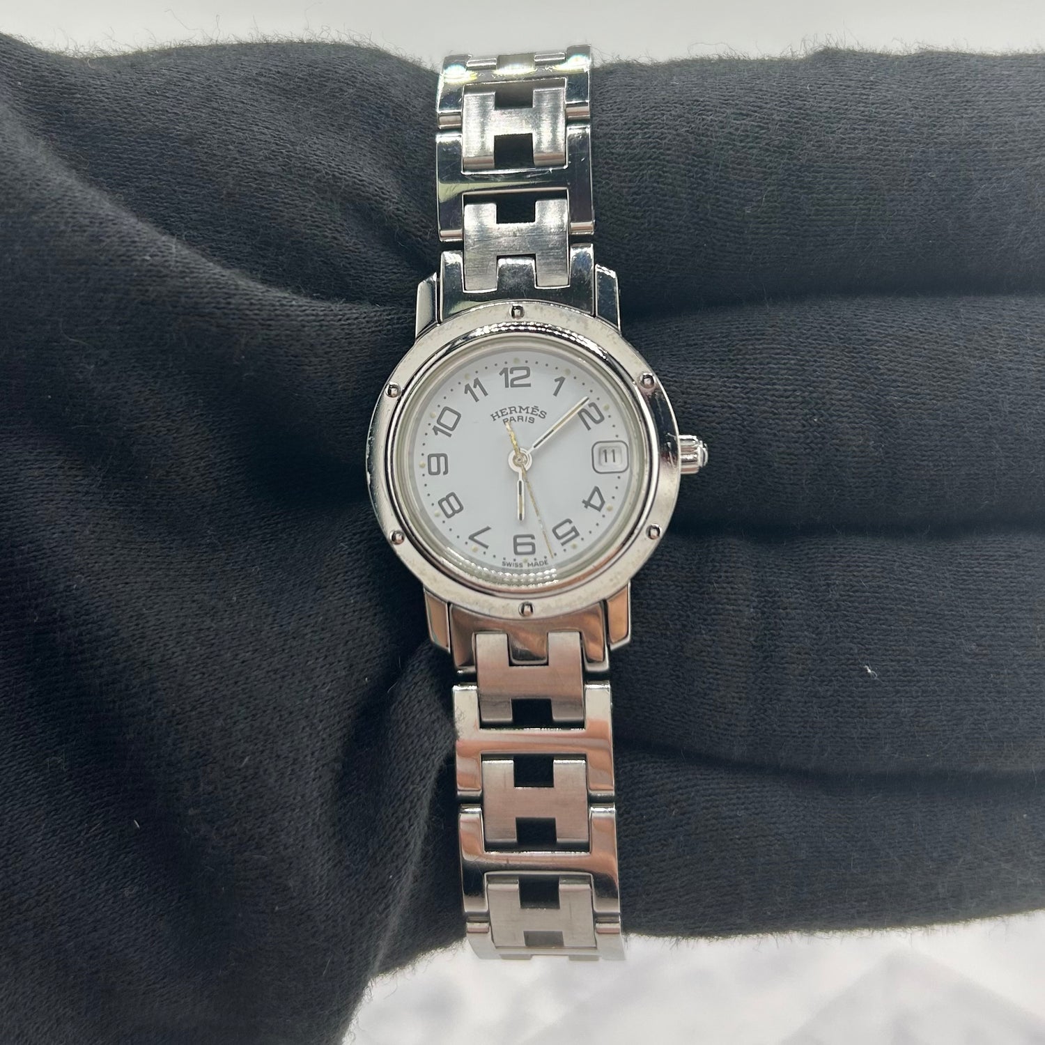 Hermes Clipper White Dial on Stainless Steel Bracelet Ref. CL4.210