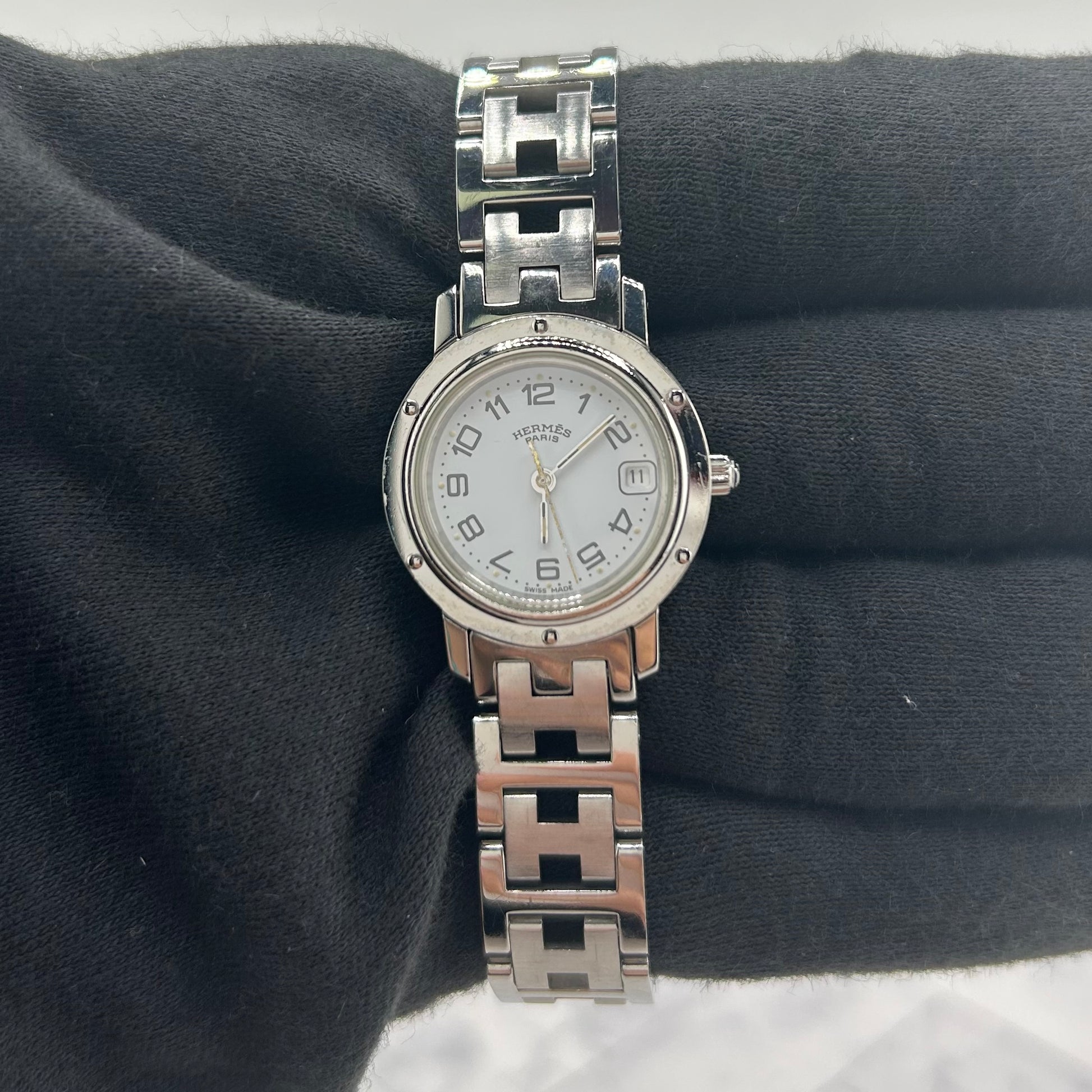 Hermes Clipper White Dial on Stainless Steel Bracelet Ref. CL4.210
