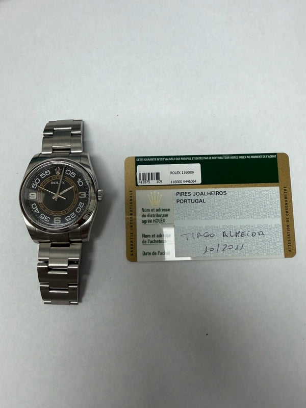 Rolex Oyster Perpetual Black Dial on Oyster Ref 116000 with Card Old Green 2011