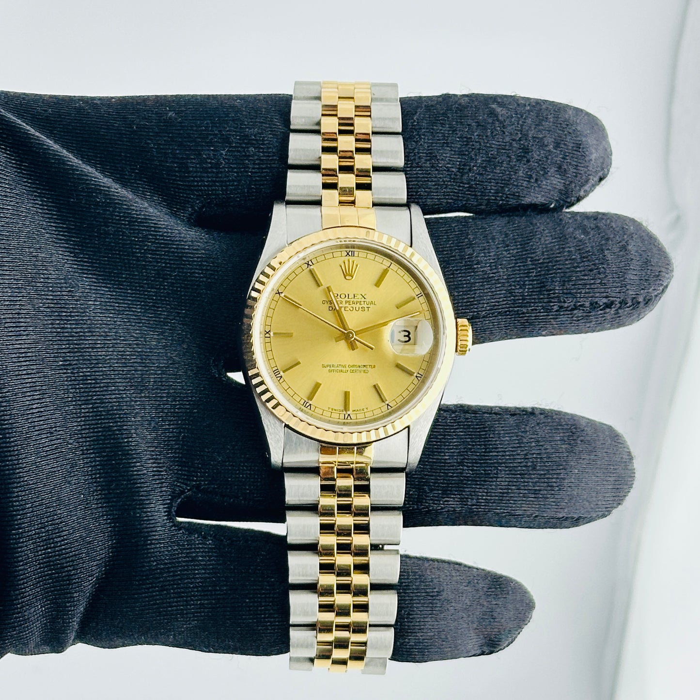 Rolex Datejust Champagne Stick Dial on D Link Jubilee Bracelet Ref. 16233 1991 — view 2