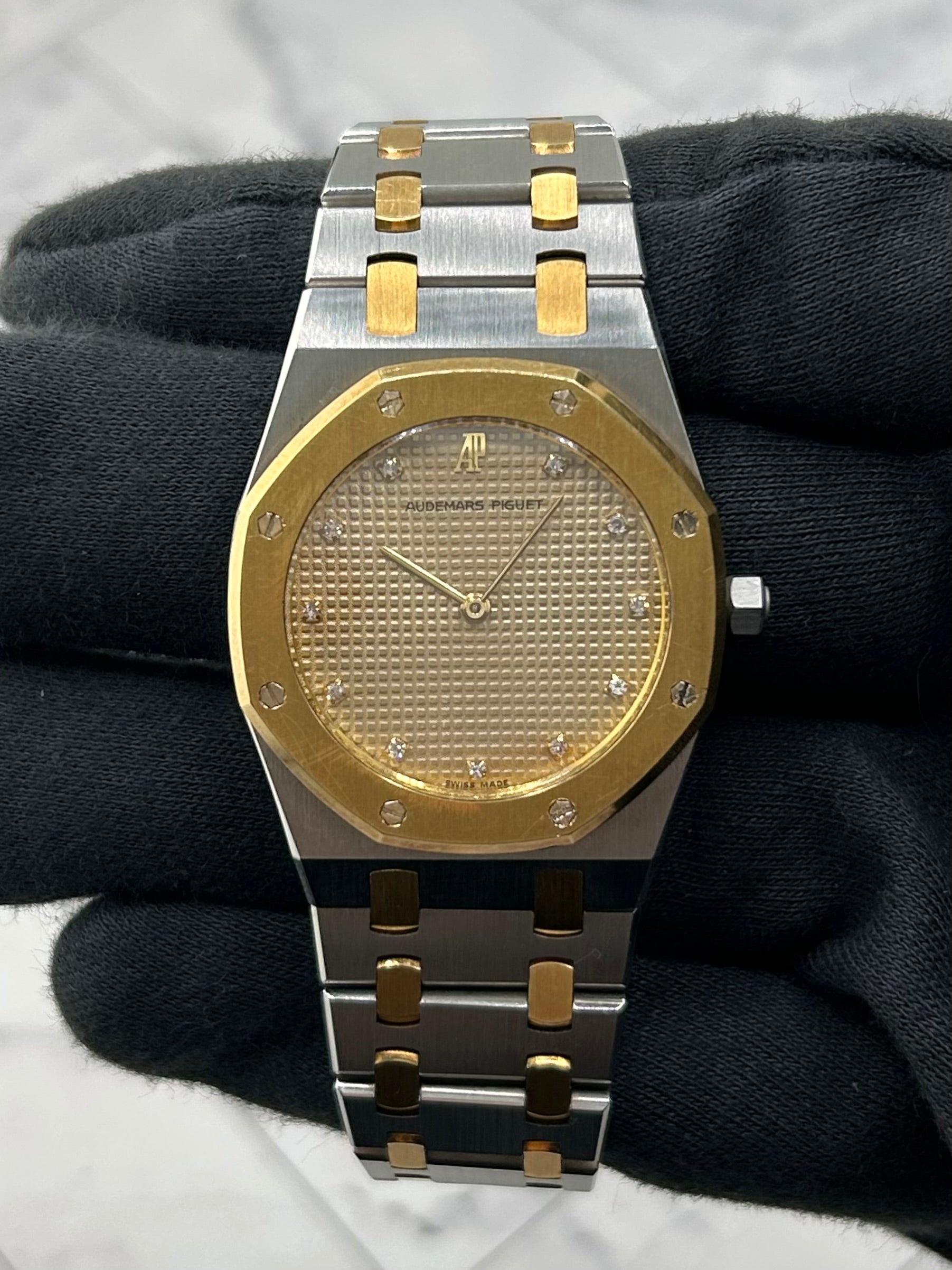 Audemars Piguet Royal Oak Champagne Diamond Tapisserie Dial on 2 Tone Bracelet Ref. 56303SA — view 2