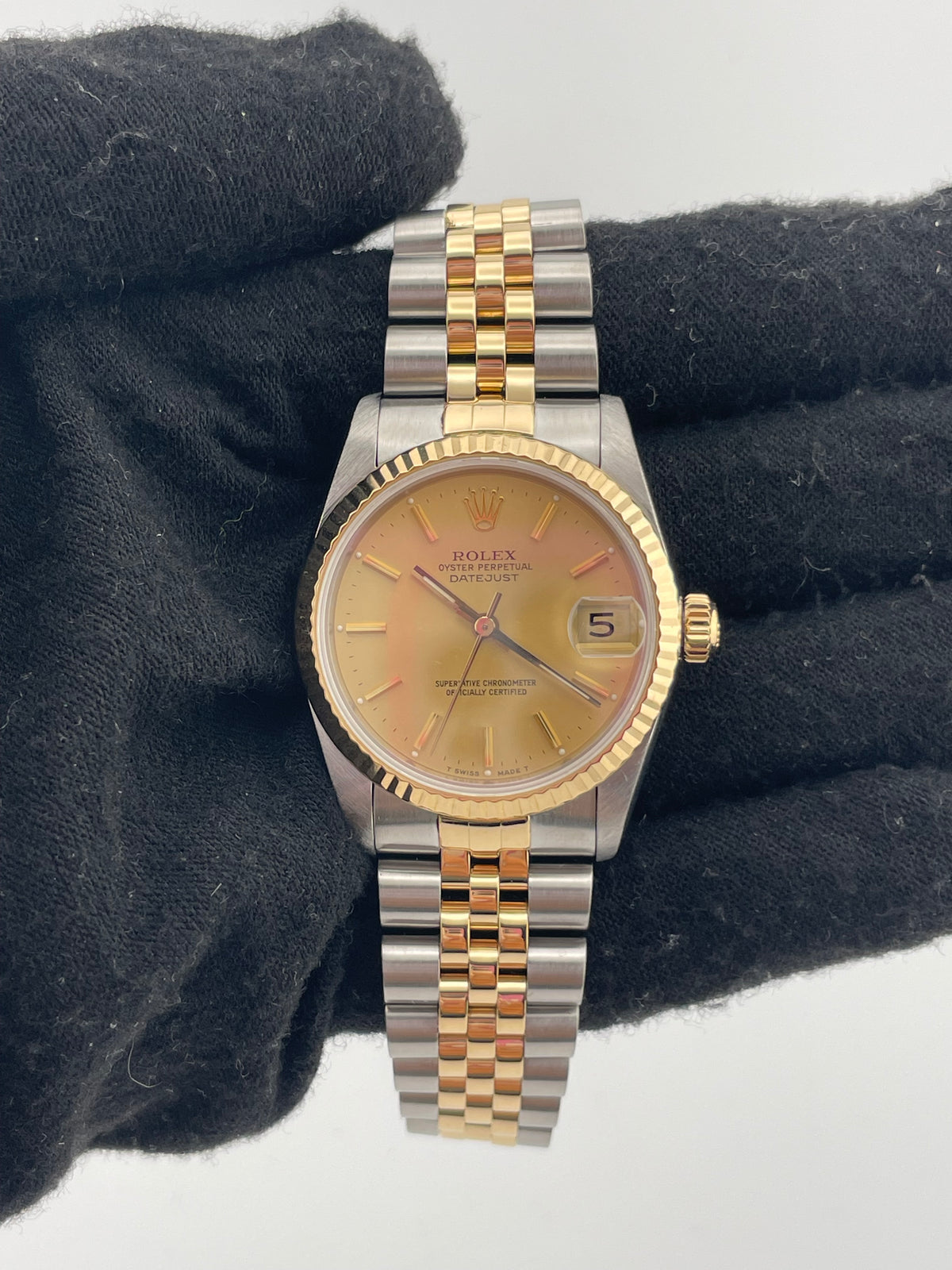 Rolex Datejust Champagne Stick Dial on Jubilee Ref. 68273 Papers Open Date — view 2