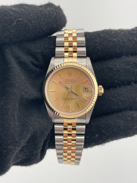 Rolex Datejust Champagne Stick Dial on Jubilee Ref. 68273 Papers Open Date — view 2