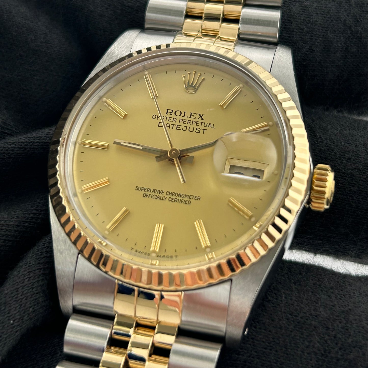 Rolex Datejust Champagne Stick Dial on D Link Jubilee Bracelet Ref. 16013 — view 3