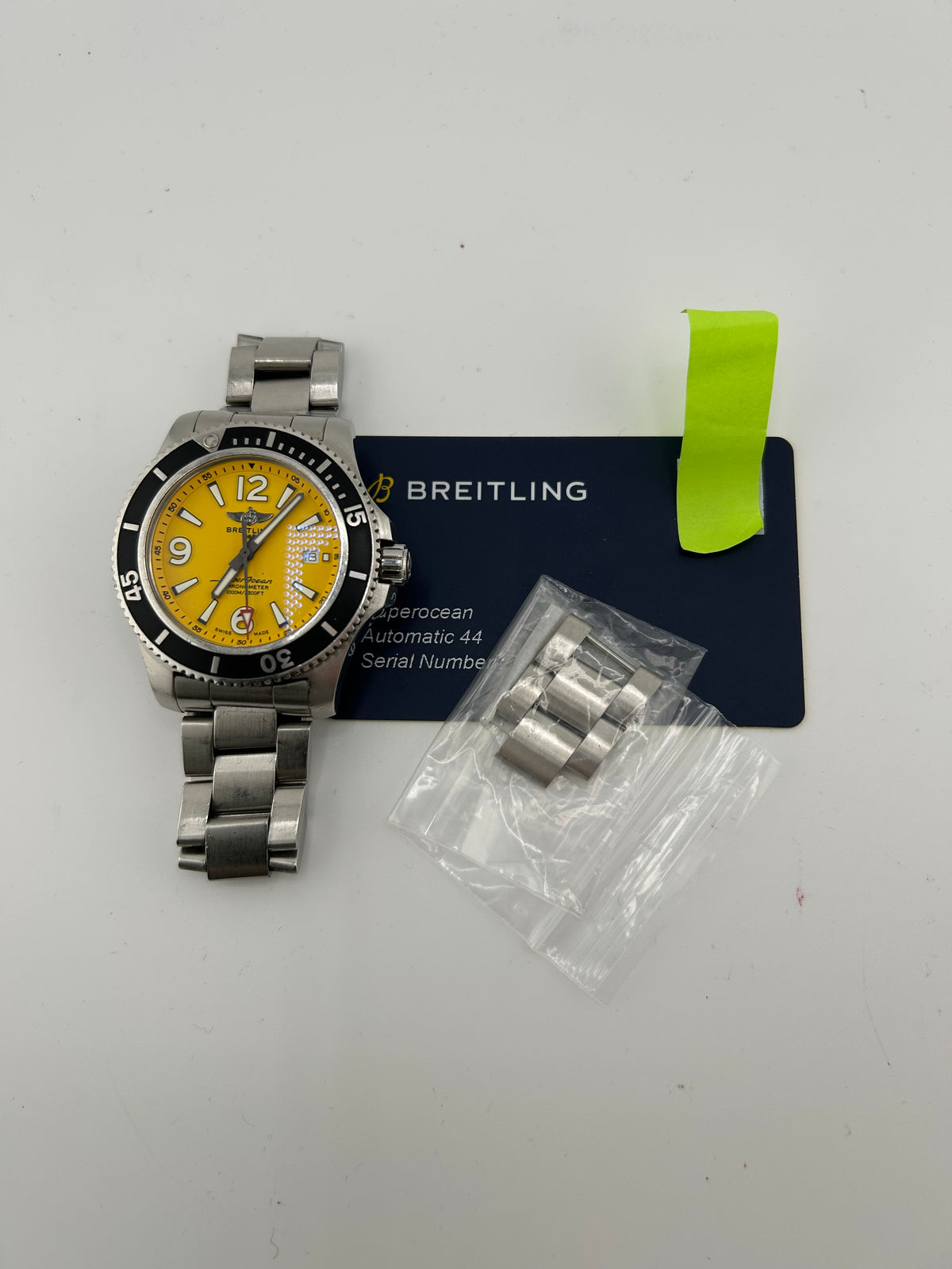 Breitling Superocean Yellow Dial on Stainless Steel Bracelet Ref. A17367 Card — view 7
