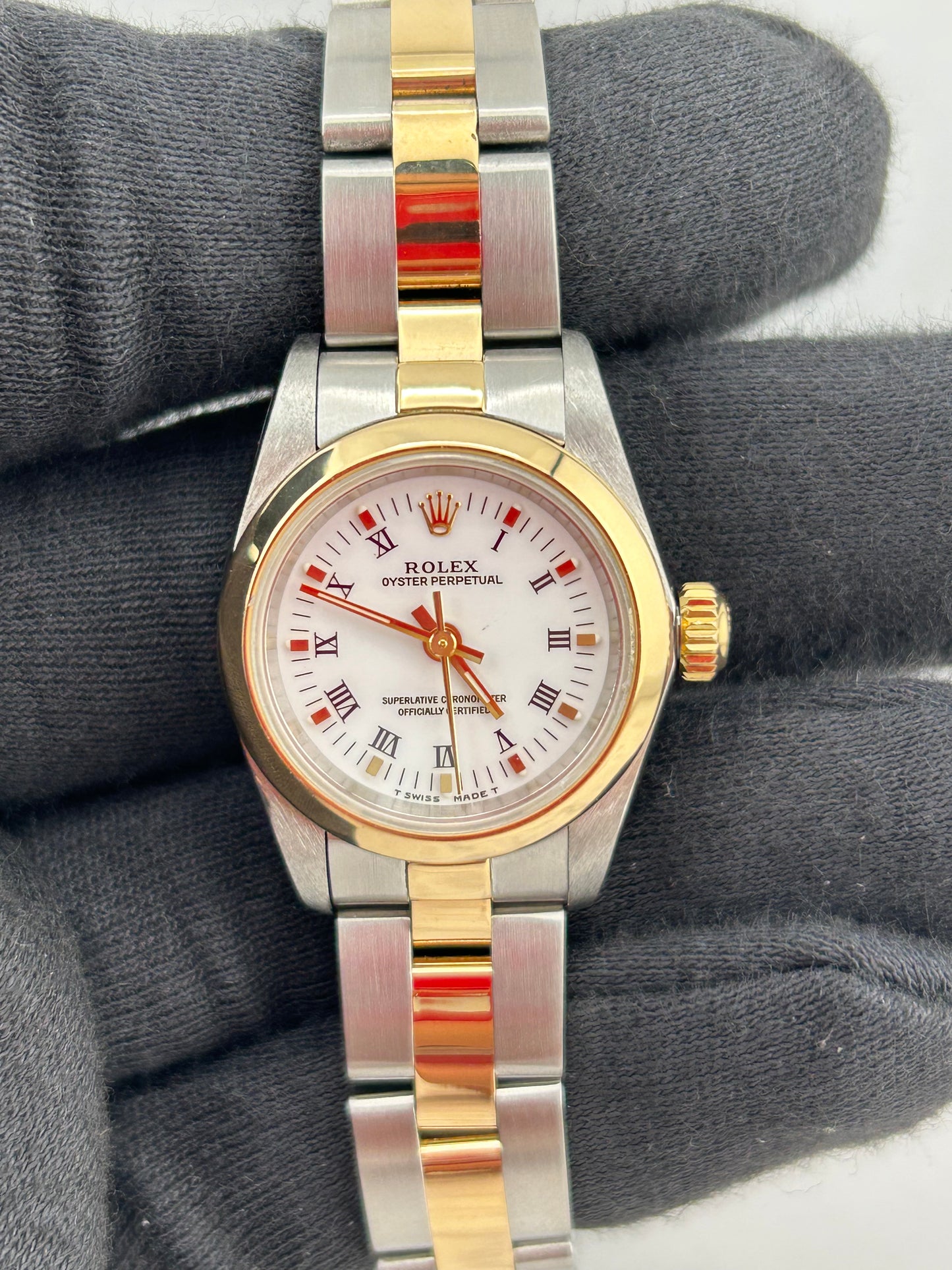 Rolex Oyster Perpetual White Roman Dial on Oyster Bracelet Ref. 67183 1996 — view 2