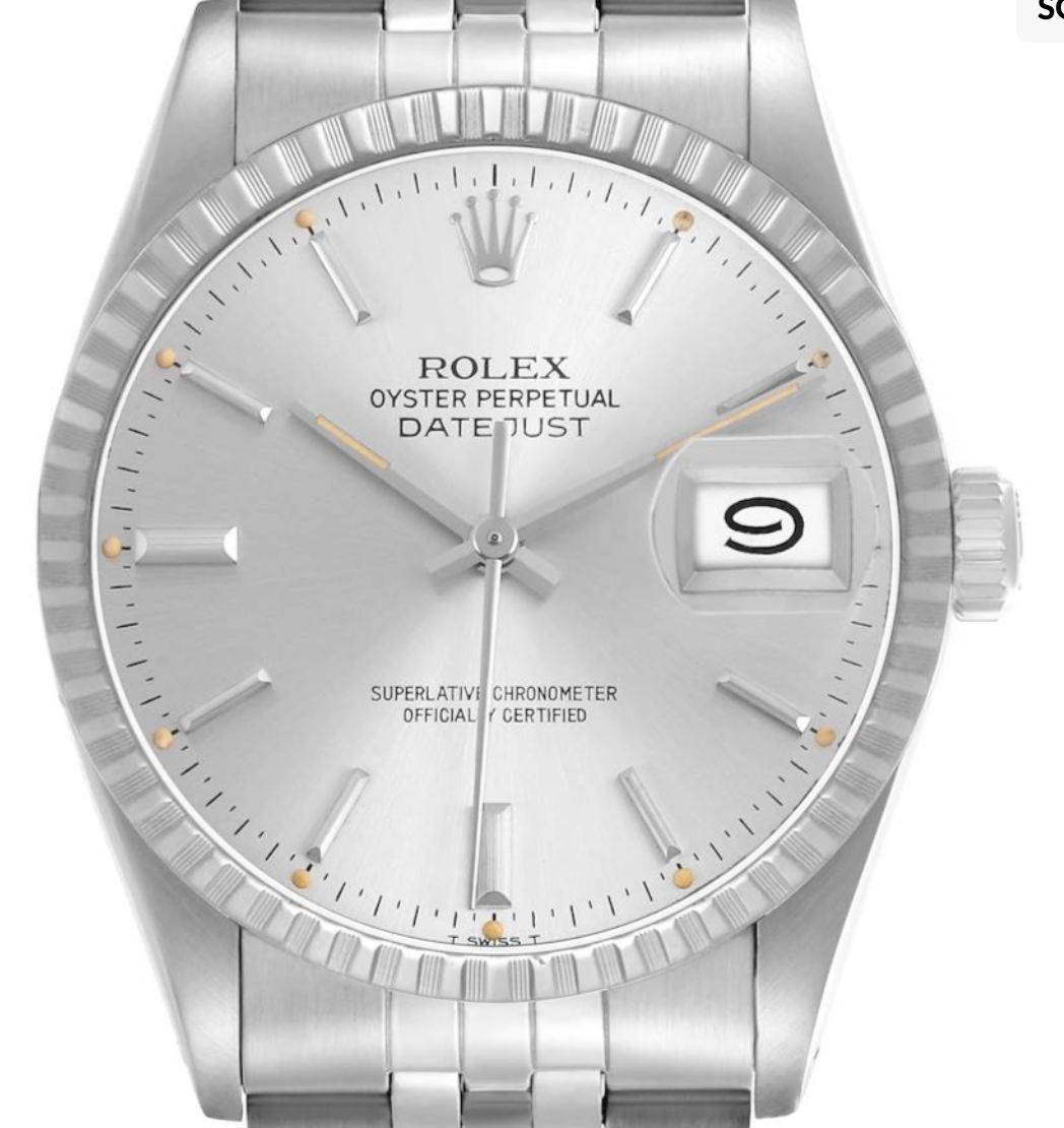 Rolex Datejust 36 Silver Stick Dial on Jubilee D Link Bracelet Ref. 16030 1986