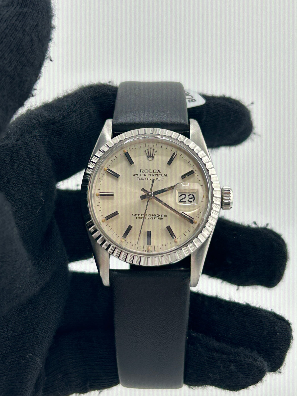 Rolex Datejust 36 Silver Stick Dial on Generic Black Leather Strap Ref. 16030 1981 — view 2