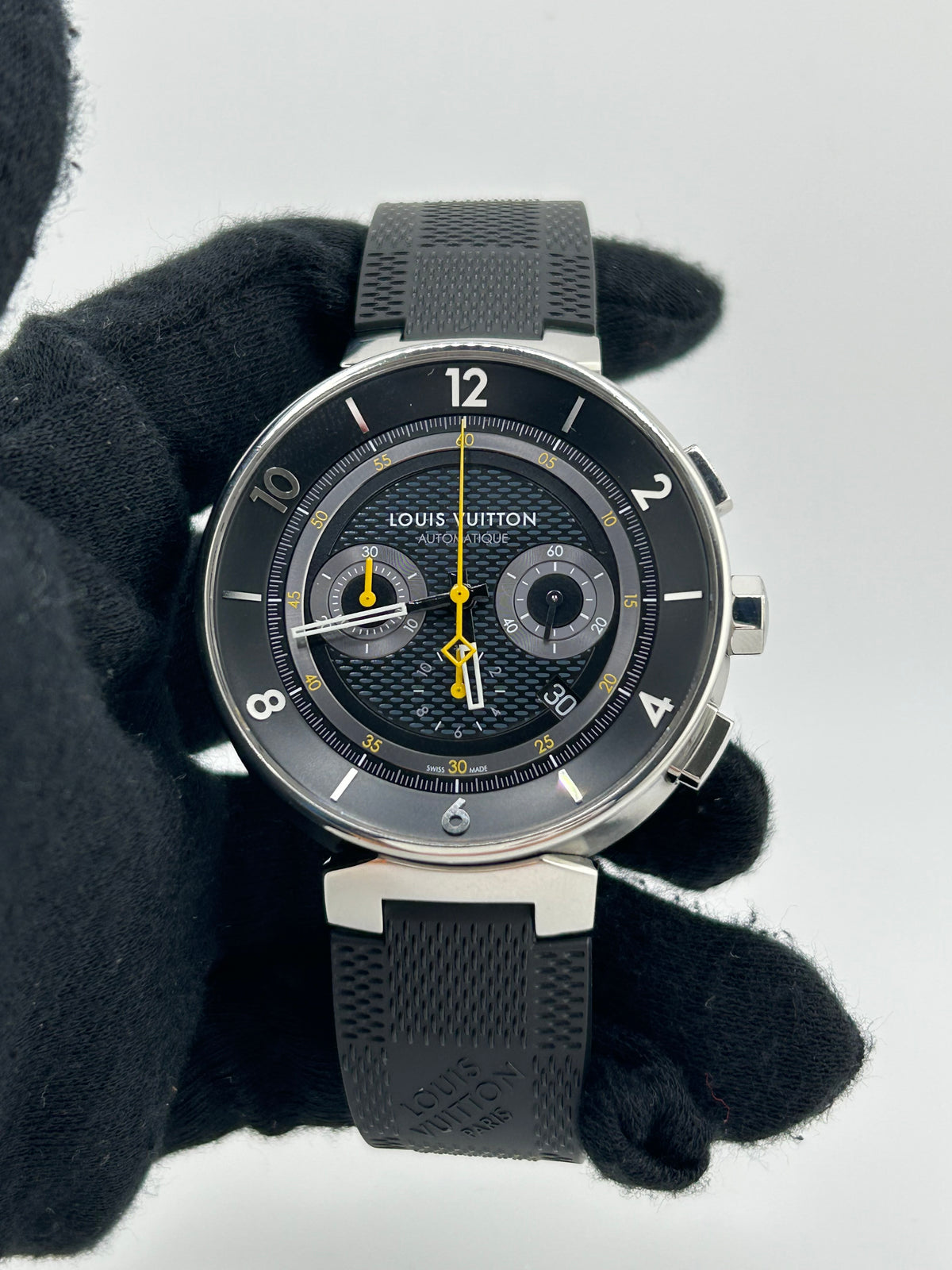 Louis Vuitton Tambour Moon Dark Gray Dial on Black Rubber Band Ref. Q8D40 — view 2