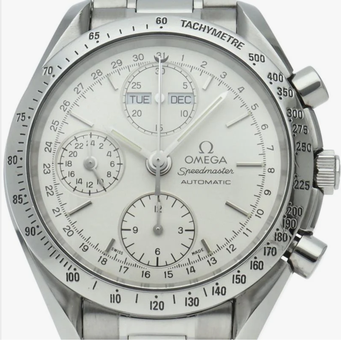 Omega Speedmaster Day Date White Dial on Stainless Steel Bracelet Ref. 3521.30 Complete 1995