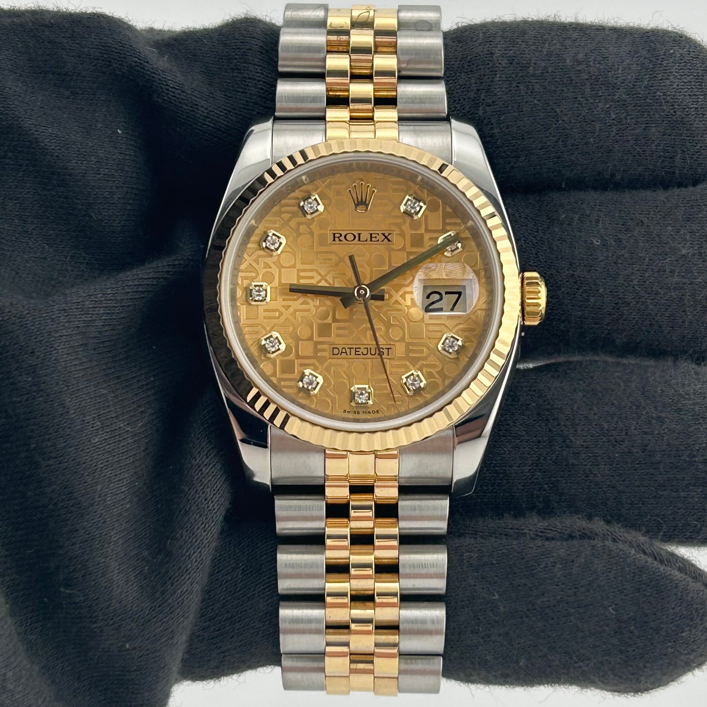 Rolex Datejust Champagne Anniversary Factory Diamond Dial Dial on D Link Jubilee Hidden Clasp Bracelet Ref. 116233G 2008 — view 2
