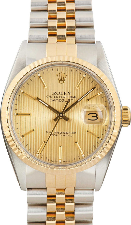 Rolex Datejust 36 Gold Tapestry Stick Dial on Jubilee Ref. 16233 Papers 2004