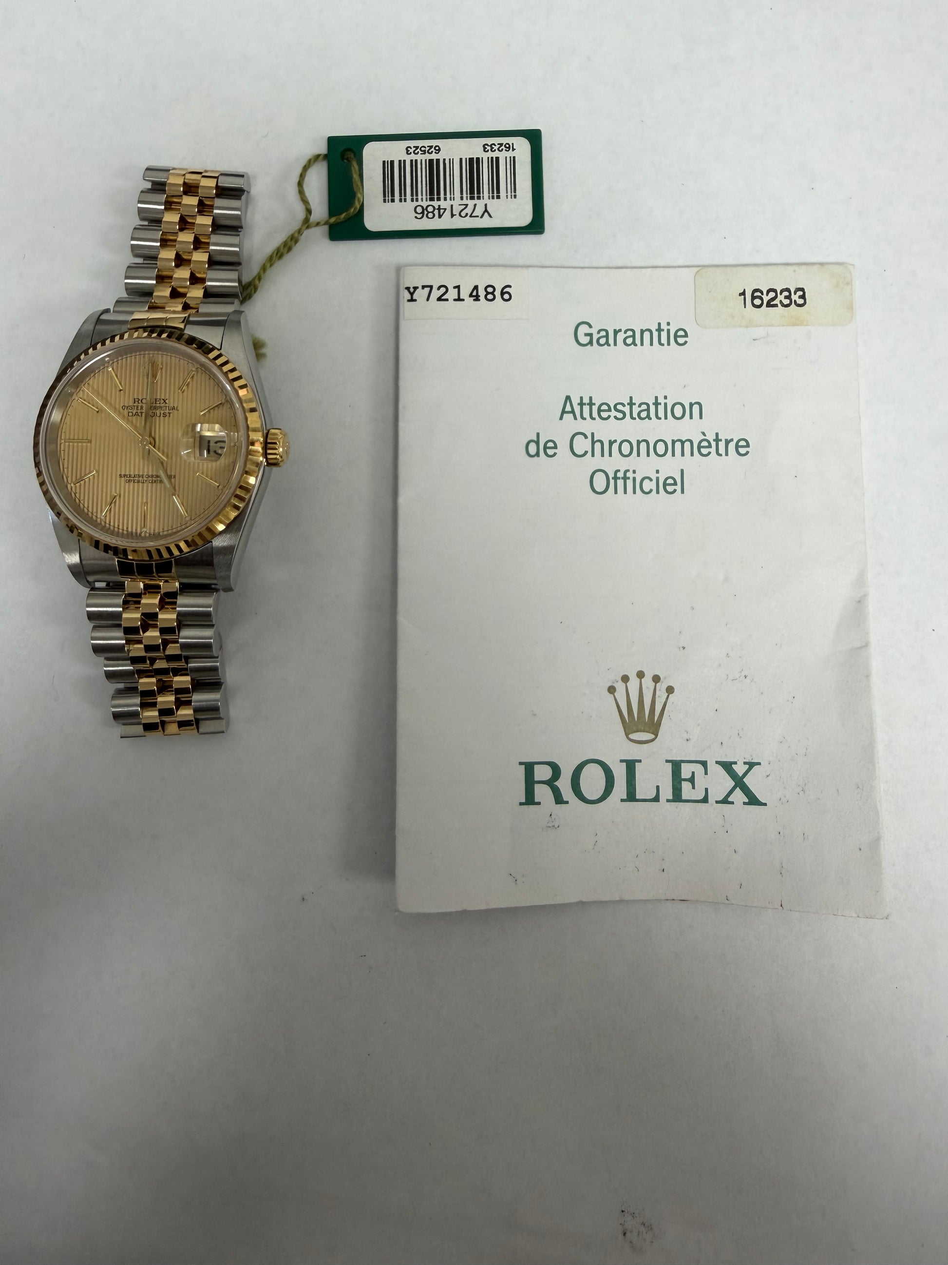 Rolex Datejust 36 Gold Tapestry Stick Dial on Jubilee Ref. 16233 Papers 2004 — view 6