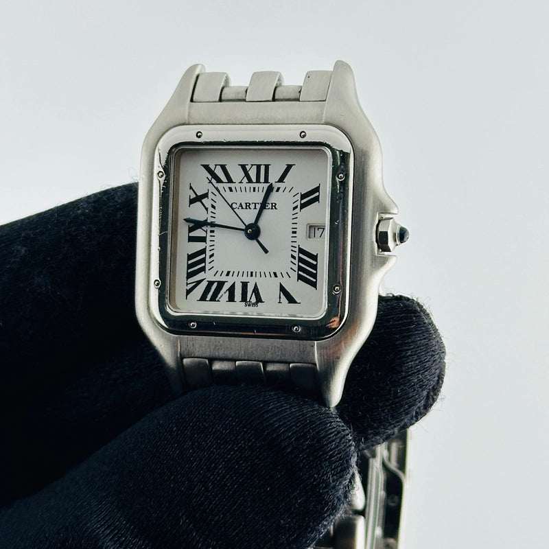 Cartier Panthere Jumbo White Roman Dial on Stainless Steel Bracelet Ref 1300