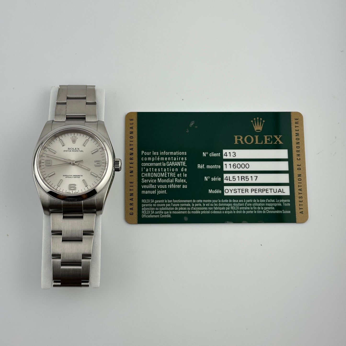 Rolex Oyster Perpetual Silver Dial on Oyster Ref. 116000 Card 2014 — view 5