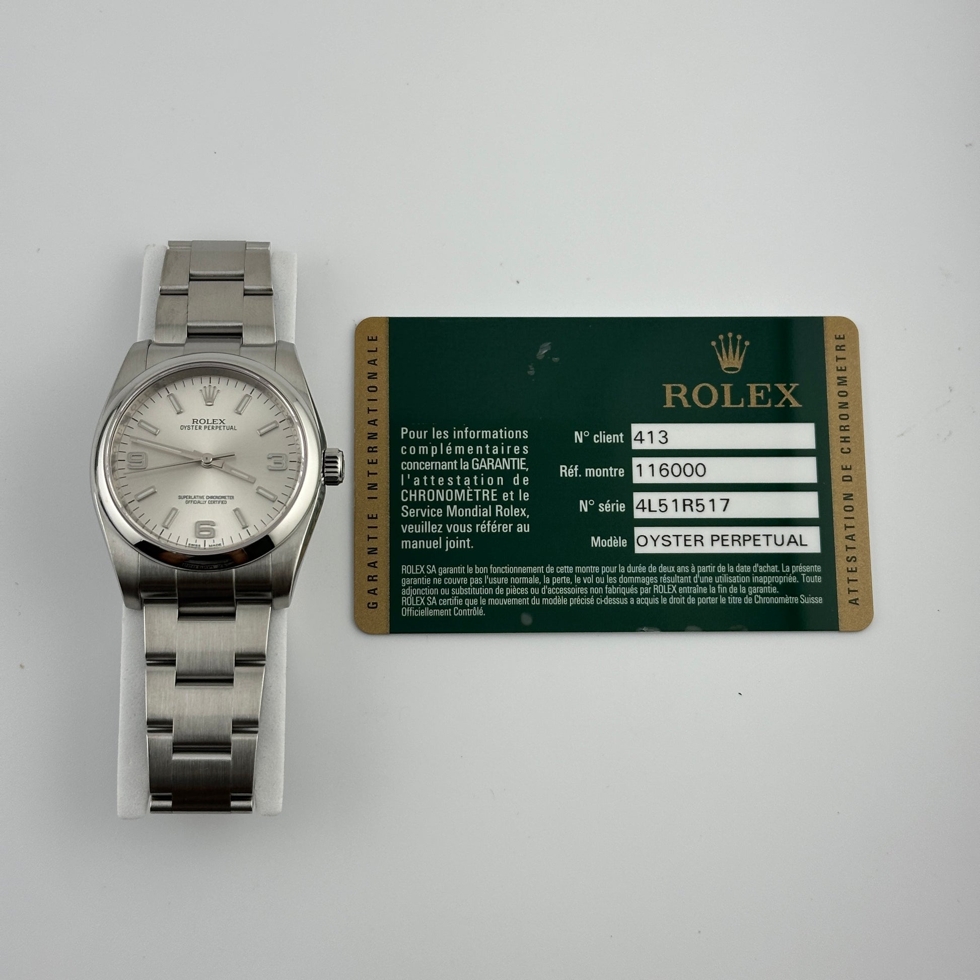 Rolex Oyster Perpetual Silver Dial on Oyster Ref. 116000 Card 2014 — view 5
