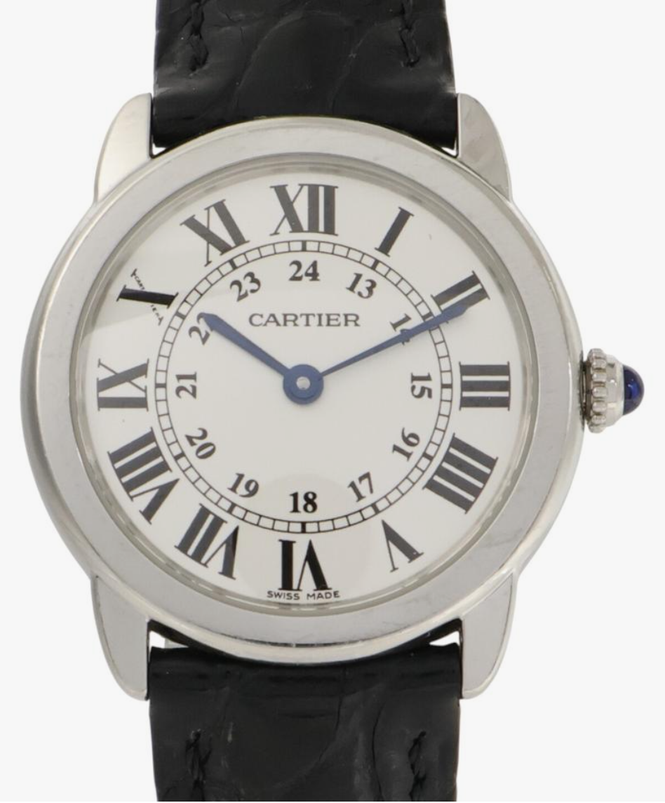 Cartier Ronde Solo de Cartier White Roman Numerals Dial on Black Leather Strap Ref. W6700155 Papers 2017