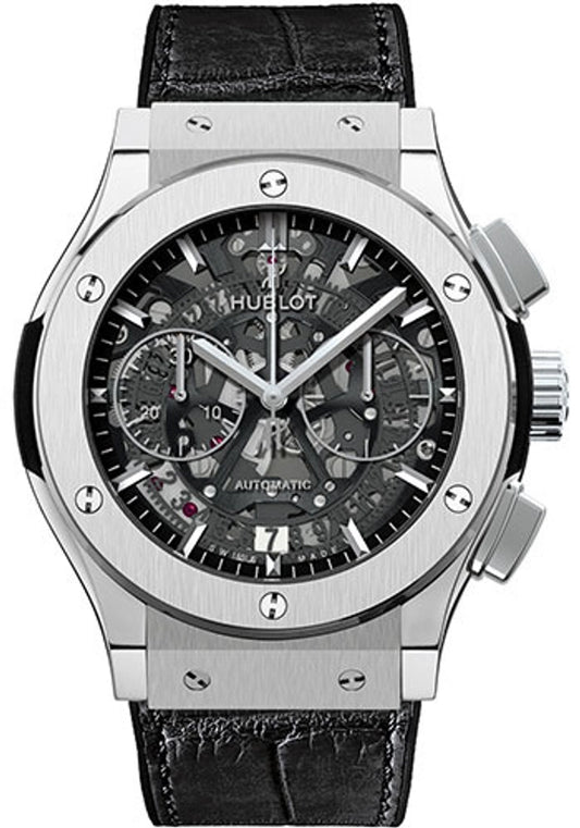Hublot Classic Fusion Chronograph Skeleton Dial on Leather Strap Ref 525.NX.0170.LR with Card 2014