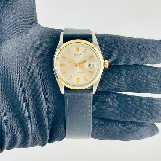 Rolex Datejust Silver / Gold Stick Dial on Generic Leather Band Ref. 1600/3 1969