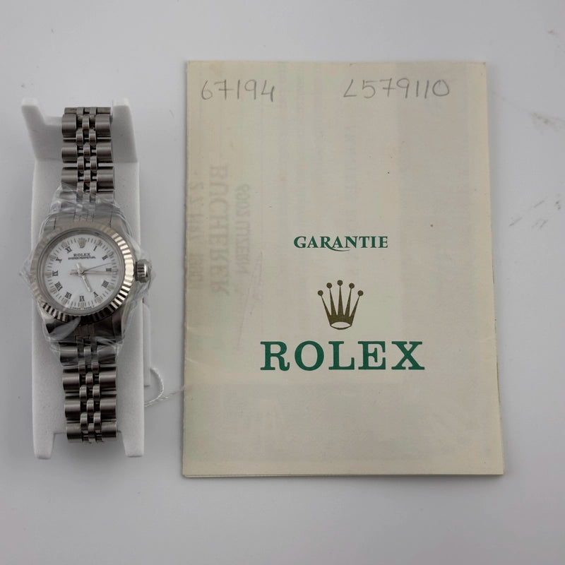 Rolex Oyster Perpetual White Roman Dial on Jubilee Ref 67194 with Papers 1990