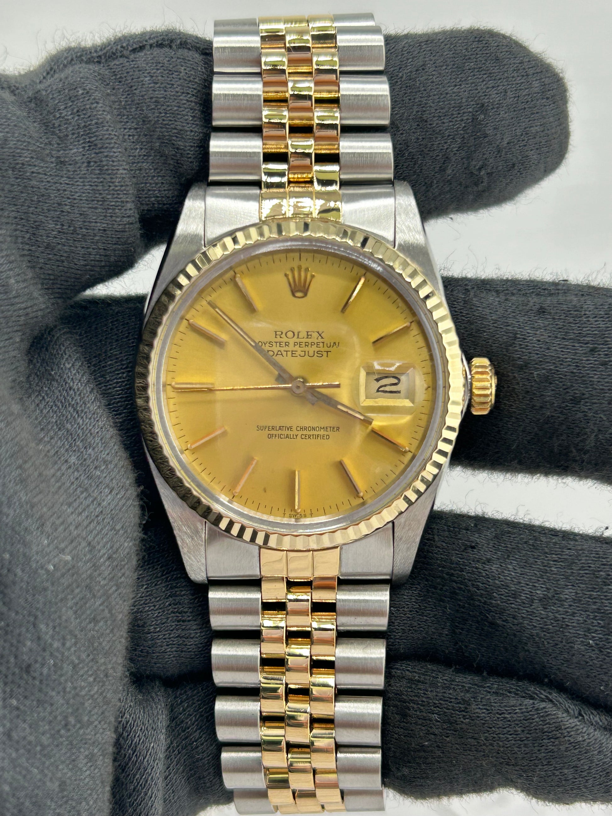 Rolex Datejust Champagne Stick Dial on D Link Jubilee Bracelet Ref. 16013 1983 — view 2